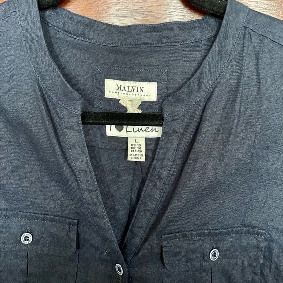 NWT Malvin Hamburg Germany Linen Shirt in a beautiful rich navy - Picture 7 of 7